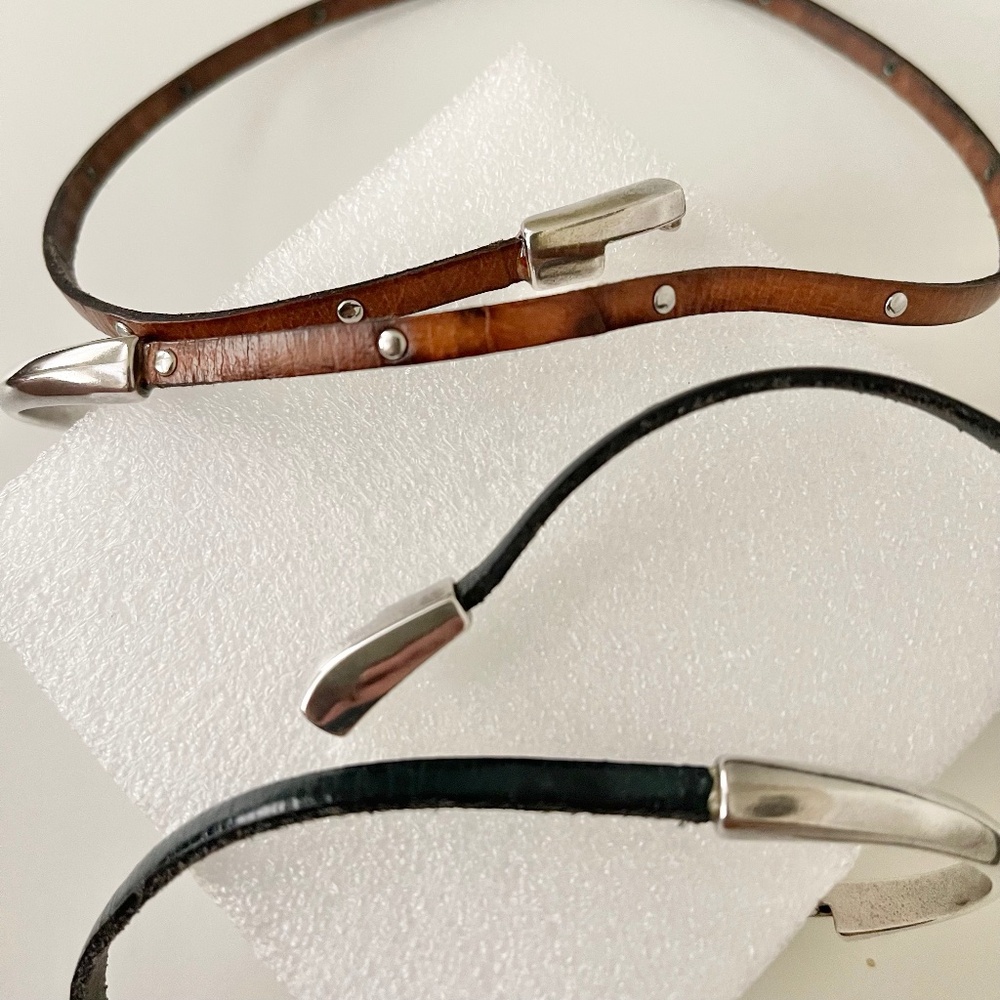 Leather Bracelets Asymmetrical Half Circle 3 mm Leather Wrap Magnetic Closure - Picture 8 of 11